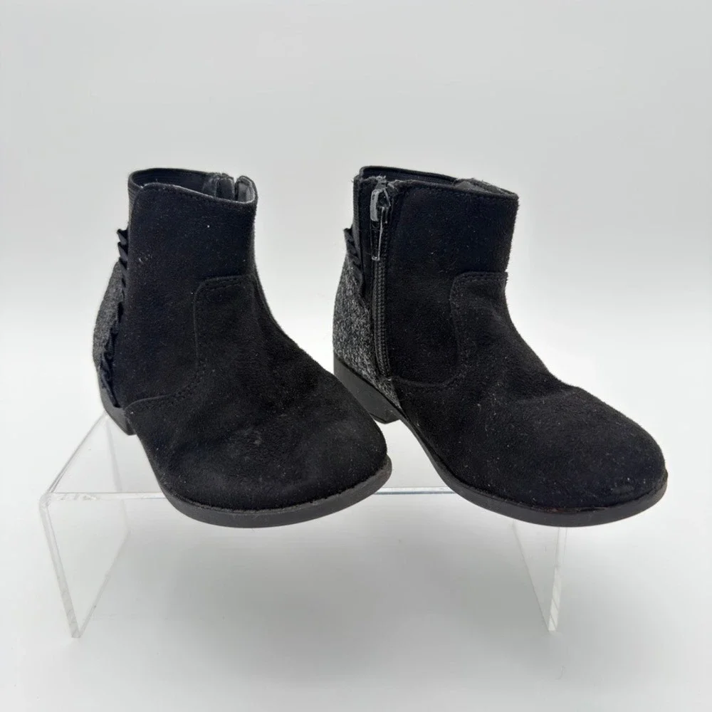 Jumping Beans Luella Toddler Girls Black Glitter Ankle Boots Side Zip Size 9M